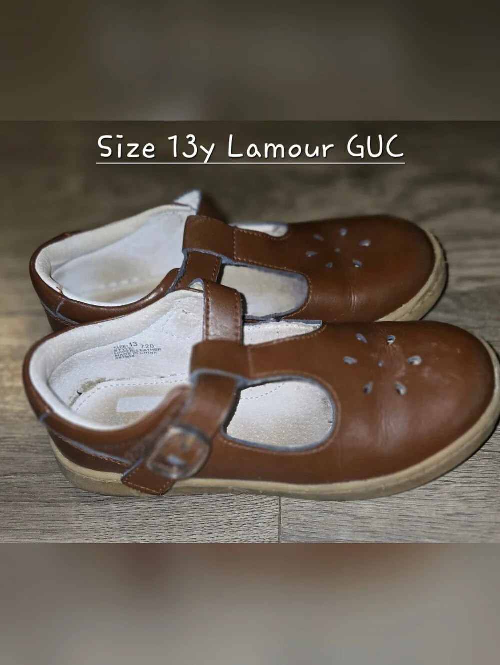 L'Amour Brown Leather Girls Mary Jane Shoes